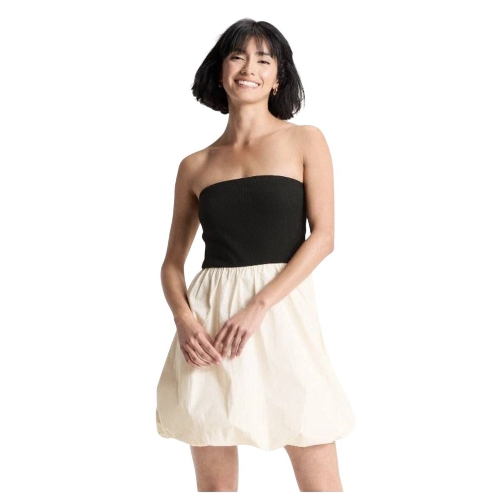 A New Day Women's Black Cream Tube Balloon Mini‎ A Line Skirt Dress Size L